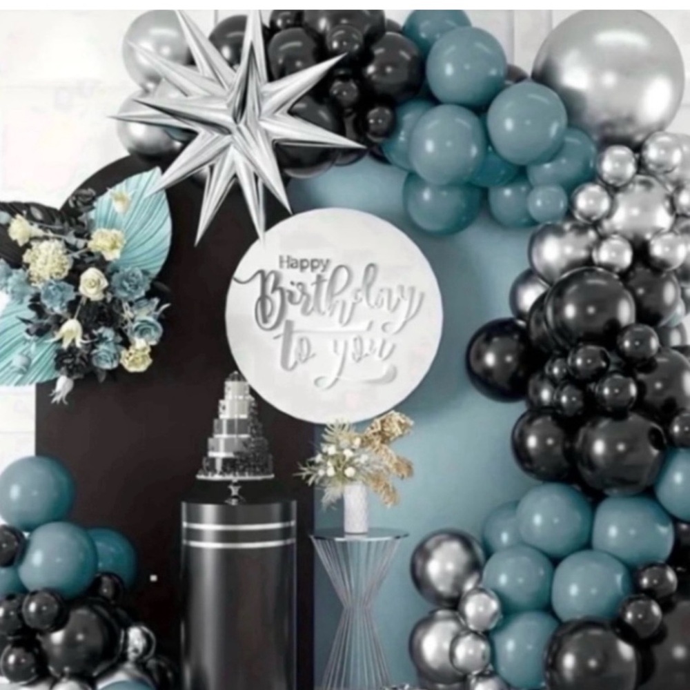 Elegant Black and Silver Party Balloon Arch